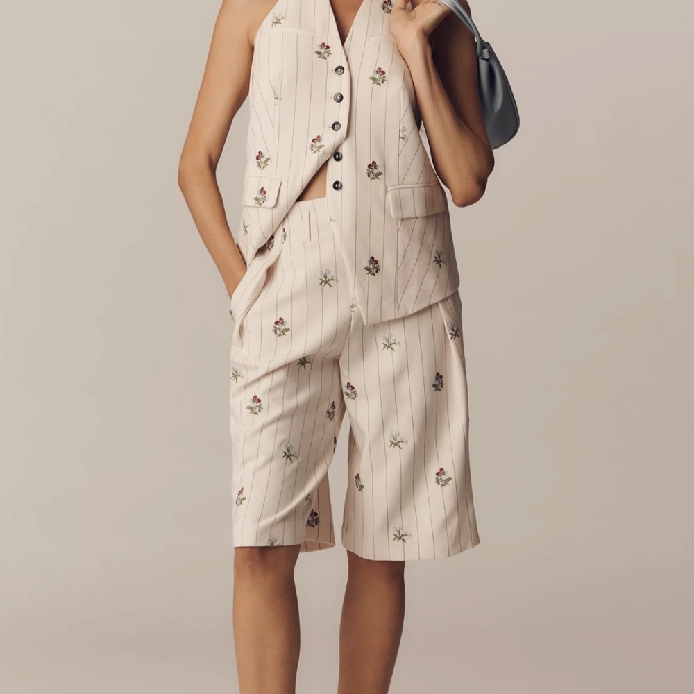 Anthropologie embroidered vest and Shorts set
